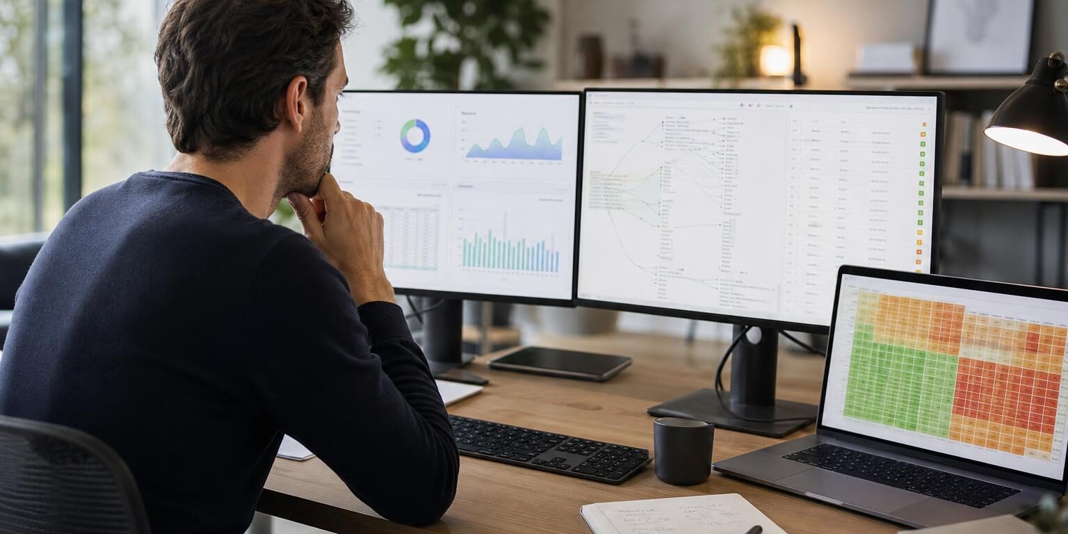 Comment réaliser un audit SEO complet et exploitable Consultant réalisant un audit SEO complet avec des données techniques, éditoriales et commerciales