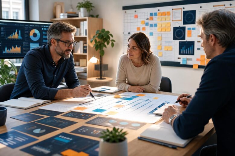 Recherche de mots-clés SEO, analyse des intentions, construction d’un cocon sémantique et planification d’une stratégie éditoriale.