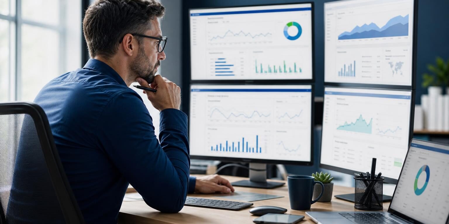 Comment analyser les performances SEO de son site Consultant SEO analysant les performances organiques, les conversions et les indicateurs techniques d’un site internet.