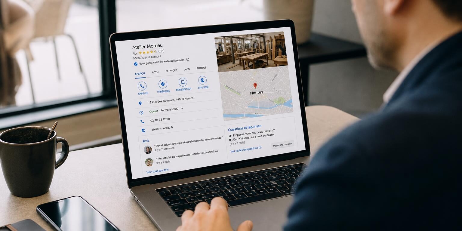 Pourquoi la fiche Google Business Profile est indispensable localement fiche Google Business Profile consultée par une entreprise locale