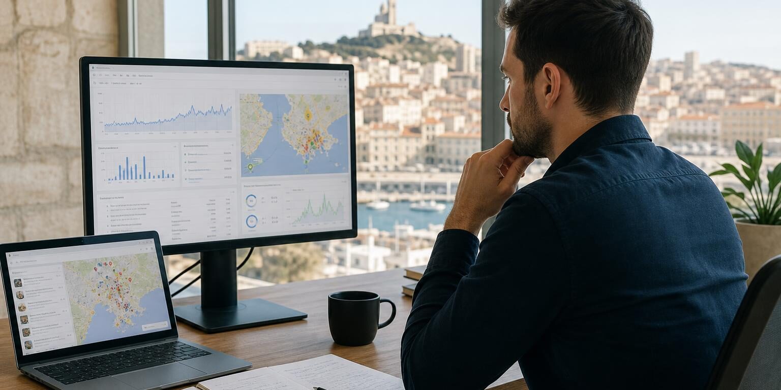 Référencement Google Marseille : pourquoi votre site reste invisible ? Consultant analysant le référencement Google Marseille et la visibilité locale d'une entreprise