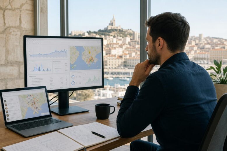 Consultant analysant le référencement Google Marseille et la visibilité locale d'une entreprise