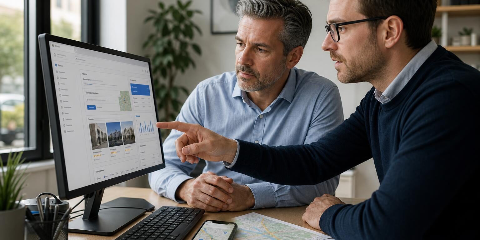 Consultant accompagnant un dirigeant pour optimiser Google Business Profile
