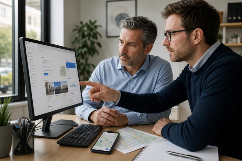 Consultant accompagnant un dirigeant pour optimiser Google Business Profile
