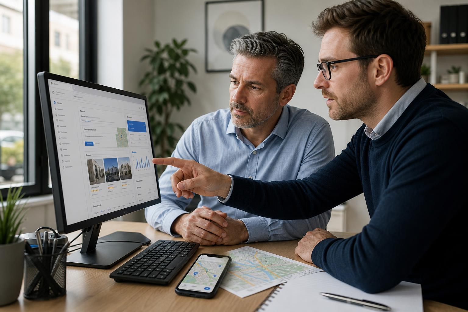 Consultant aidant un dirigeant à optimiser Google Business Profile