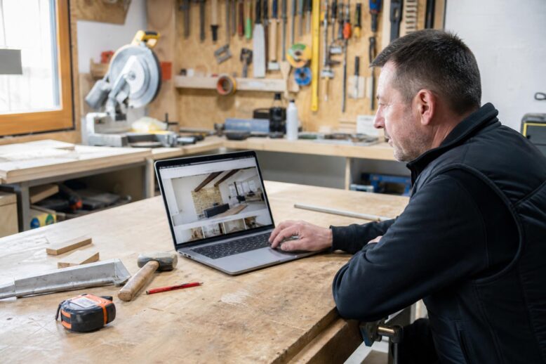 Créer un site internet pour artisan en 2026 : comment gagner en visibilité sans se ruiner ? Artisan consultant son site internet professionnel depuis un ordinateur portable
